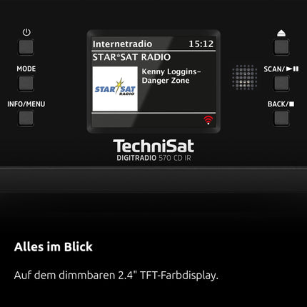 TechniSat DIGITRADIO 570 CD IR – Stereo DAB+ internetiraadio (CD-mängija, Wi-Fi, FM, Bluetoothi ​​heli voogedastus, Spotify, USB, äratuskell, Wi-Fi voogedastus, AUX-sisend, ekvalaiser, kaugjuhtimispult, 2 x 5 vatti) must