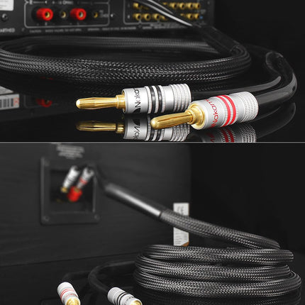 Nakamichi 24K kullatud banaanpistik (6 jalga) kõlarikaabliga, 99,9% hapnikuvaba vask (OFC), vastupidav punutud kaabel, kodukino võimendi - must (12 AWG / 6 jalga / 1,8 meetrit)