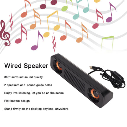 Soundbar for TV, USB Powered 3.5mm Plug, HiFi Stereo Subwoofer, TV Speaker, Long Speaker for TV Desktop Computer