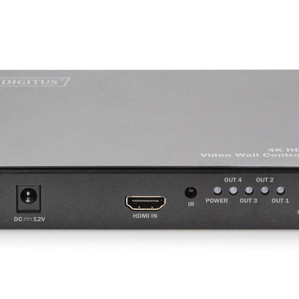 DIGITUS DS-43309 videoseina kontroller 2x2 ja HDMI jaotur – UHD 4K/60 Hz HDTV: 3840 x 2160p – väljund: 4X Full HD 60 Hz 1920 x 1080p – kuvarežiimid: 2x2, 1x2, 2x1, 1x3, 3x1, 1x4, 4x1