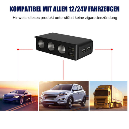 (7 in 1) Cigarette Lighter Splitter Car Adapter 12V: 120W Car Charger 3 Socket 24V Multiple Splitter DC with LED Voltmeter Switch 4 USB Ports 6.8A for all Cell Phones GPS Car Camera etc.