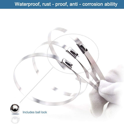 Mosie Stainless Steel Cable Ties, 50 Pack, 4.6 x 300 mm, SS304 Stainless Steel Cable Ties, Metal Cable Ties, Exhaust Wrap, Coated Locking, Cable Ties, 316 Marine Grade Metal Tie Wraps