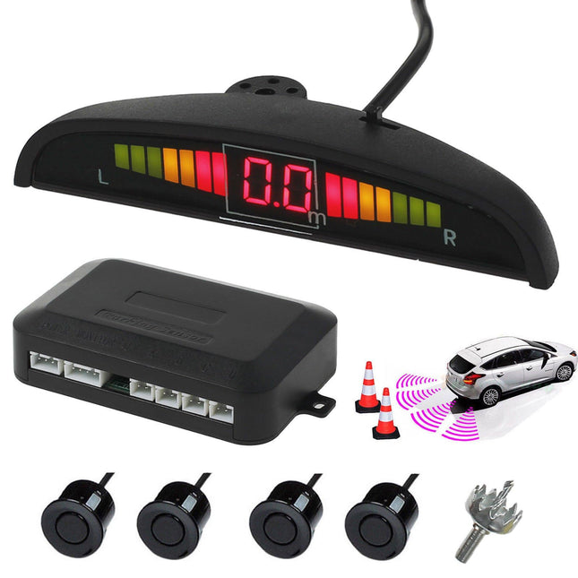 AUTOUTLET Parking Sensors PDC Reversing Alarm 4 Sensors Universal Car Reversing Parking Aid Reverse Gear Audio Buzzer Alarm Kit LCD Display DC 12 V (Black)