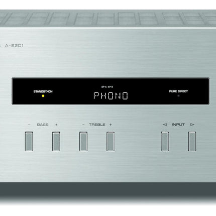 Yamaha A-S201 HiFi stereovõimendi Phono sisendiga ja 100 vatti kanali kohta, hõbedane