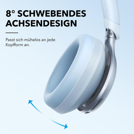 Soundcore by Anker, Space One juhtmevabad kõrvaklapid Bluetooth-kõrvaklapid, aktiivne mürasummutus, 2X tugevam häälesummutus, 40 tundi taasesitust, rakendus, kõrglahutusega heli, Bluetooth 5.3 (taevasinine)
