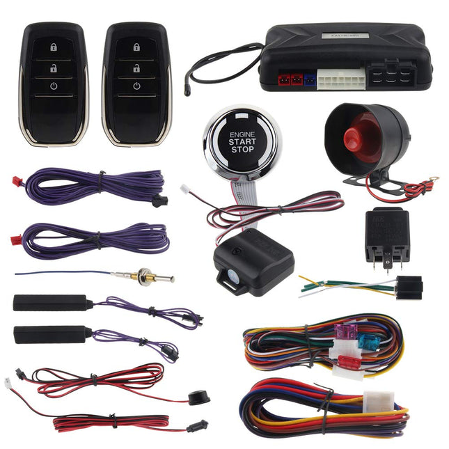 Easyguard PKE autoalarmisüsteem läheduslukuga, avamise puldiga, käivitusnupuga, vibratsioonialarm, võtmeta käivitamine, universaalne EC009-T2