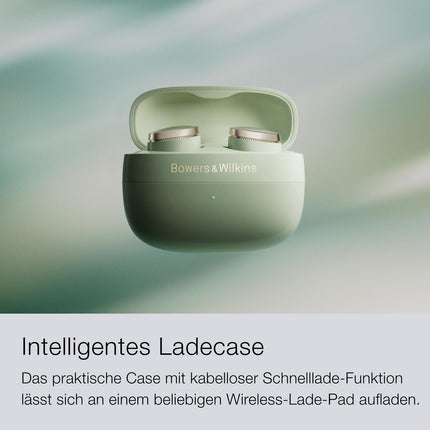 Bowers &amp; Wilkins Pi8 True Wilkins kõrvaklapid aktiivse mürasummutuse, Bluetoothi, AptX-i ja laadimisümbrisega, millel on juhtmevaba heli voogedastus – südaöösinine