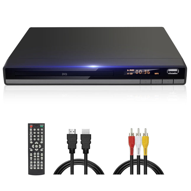 JOVELL kompaktne HD DVD-mängija telerile HDMI AV-väljundi ja kaabliga, 1080P DVD-CD-mängija USB-sisendiga, kõik piirkonnad vabad, veaparandus, integreeritud PAL NTSC süsteem (must DVD-168)