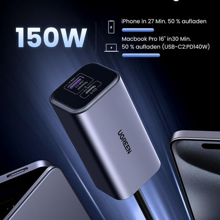 UGREEN 150W sigaretisüütaja USB C GaN, PD3.1 autolaadija USB C 4-ühes kompaktne sigaretisüütaja jaotur, USB sigaretisüütaja adapter autolaadija iPhone 16, MacBook, Galaxy, GPS jne jaoks.