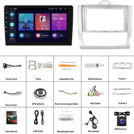 2+64G Android 13 autoraadio Carplay/Android Auto toega Ford Focus Mk2 2004-2011, 9-tollise ekraaniga autoraadio kahe DIN-iga, Bluetooth, navigatsioon, WiFi, Hi-Fi, FM/RDS, tahavaatekaamera, CANBUS