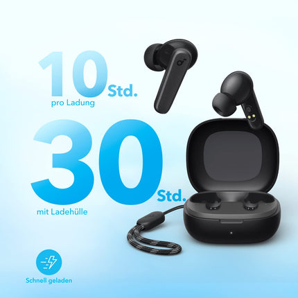 Soundcore by Anker P20i juhtmevabad Bluetooth-kõrvaklapid, 10 mm draiverid, Bluetooth 5.3, kohandatav ekvalaiser, 30-tunnine mänguaeg, IPX5 veekindlus, 2 tehisintellektiga mikrofoni, eraldi kasutatavad (mustad)