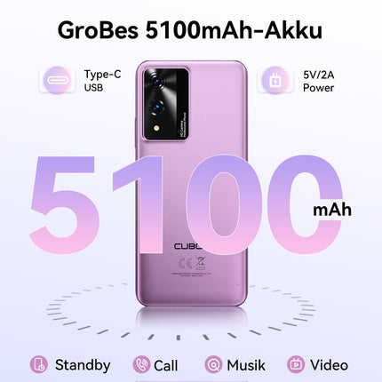 CUBOT A10 mobiiltelefon ilma lepinguta, 12 GB + 128 GB / 1 TB laiendatav, Android 14 nutitelefon, 6,56-tolline ekraan, 5100 mAh aku, 48 MP põhikaamera, kaheksatuumaline protsessor, kahekordne 4G SIM-kaart, OTG, Face ID, GPS, lilla