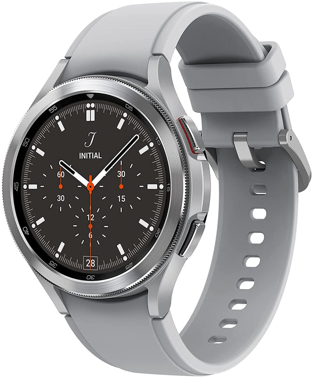 Samsung Galaxy Watch4 Classic, ümar Bluetooth nutikell, Wear OS, pöörlev raam, fitnesskell, aktiivsusmonitor, 46 mm, hõbedane (saksa versioon)