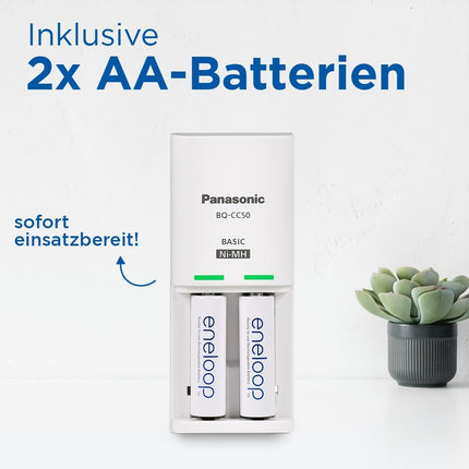 eneloop kompaktne laadija 1-2 AA/AAA NI-MH akule, 10 tundi laadimisaega, 9 ohutusfunktsiooni, sh 2 eneloop AA akut (2000 mAh)