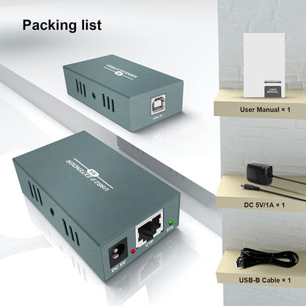 GREATHTEK USB 2.0 Extender, USB over Ethernet Cat 5e/6/7 up to 50m/165ft, 4 Hubs USB Extender Rj45, USB over Ethernet Support Windows/MacOS/Linux etc