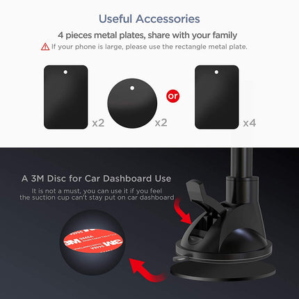 ipow Car Phone Holder Magnet, Car Phone Holder with Suction Cup, Magnetic Phone Holder for Car Dashboard Windshield with 4 Metal Plates, Protective Film, Compatible with iPhone, Samsung, Sony