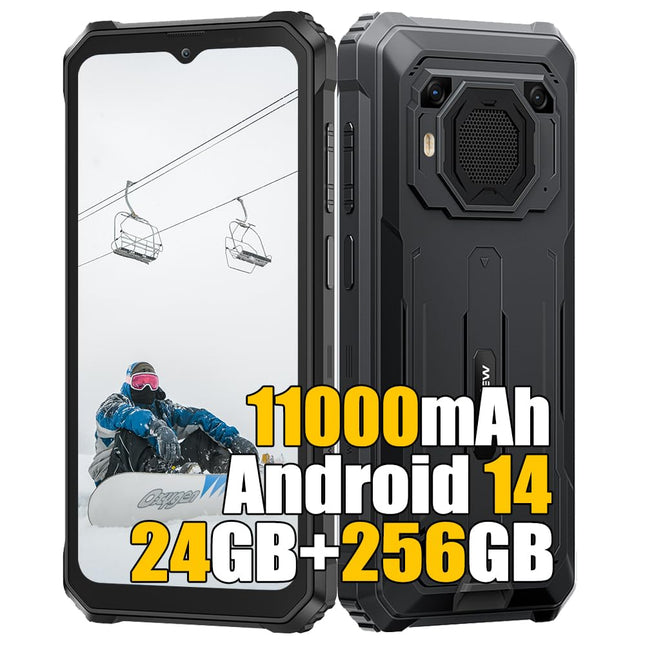 Blackview BV6200 Plus lepinguta õuetelefon 2025, 24GB + 256GB/2TB õuenutitelefon Android 14, 6,56" ekraan, 98db 3W kõlar, 11000mAh, IP68 veekindel ehitusplatsi telefon, kahekordne 4G, must