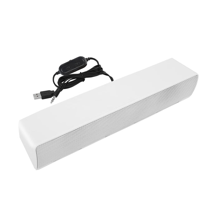 Kaasaskantav heliriba, stereoheliriba USB-kaabli ja muusikapleieriga, bassiruumilise heli kast 3,5 mm audiopesaga arvuti, mobiiltelefonide, lauaarvuti, sülearvuti, teleri, tahvelarvuti MP3, MP4 jaoks (valge)