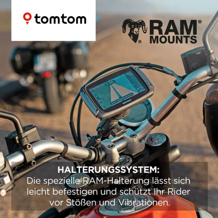 Tomtom Motorcycle Navi Rider 500 (4,3-tolline, käänulised ja mägised marsruudid spetsiaalselt mootorratastele, liiklusummikute vältimine tänu Tomtom Trafficule, mootorrattahoidik, uuendused WiFi kaudu) must, 16 GB