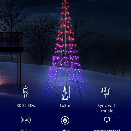 Twinkly 3D valguspuu 3 meetrit, lame jõulupuu ustele ja seintele sise- ja välistingimustes, 300 kaardistatavat RGB ja valget LED-i, ühildub Alexa ja Google Home'iga, IP44, rakendusega juhtimine