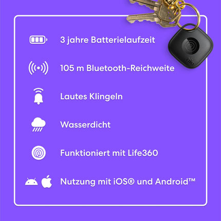 Tile by Life360 Mate (2024) – Bluetooth Tracker, Key and Item Finder for Keys, Bags, and More. Phone Finder. iOS &amp; Android Compatible. Phone Finder. 1-Pack (Black)
