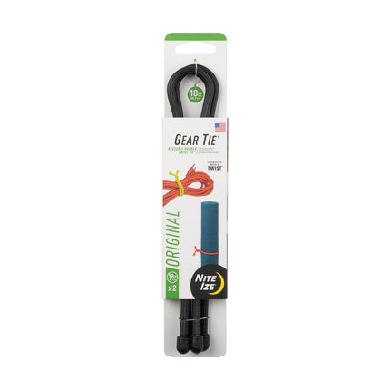 Gear Tie® korduvkasutatav kummist keerdkinnitusega lips™ 18 tolli – 2 tk pakis – must