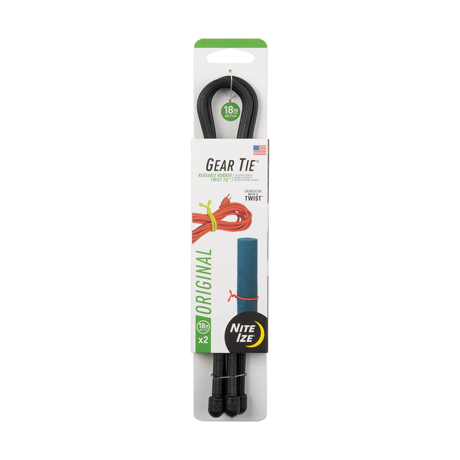 Gear Tie® korduvkasutatav kummist keerdkinnitusega lips™ 18 tolli – 2 tk pakis – must