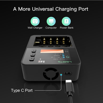 LIMETA 18650 battery charger - Universal 6-slot fast charger for AA, AAA, lithium, lithium-ion, LiFePO4, nickel-metal hydride rechargeable batteries, with USB cable LCD display rechargeable charger
