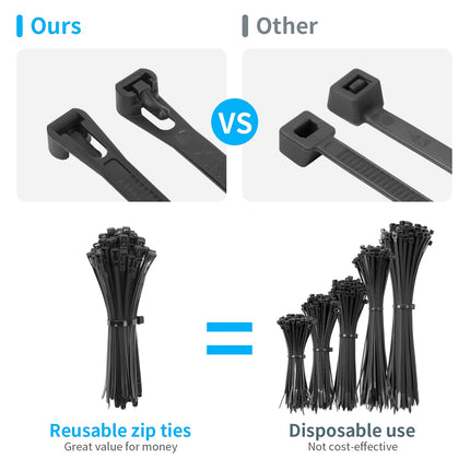 Armpow 100 Pack 7.6mm x 450mm Cable Ties Reusable UV-Resistant Strong Nylon Releasable Cable Ties with 50kg Tensile Strength (Black)