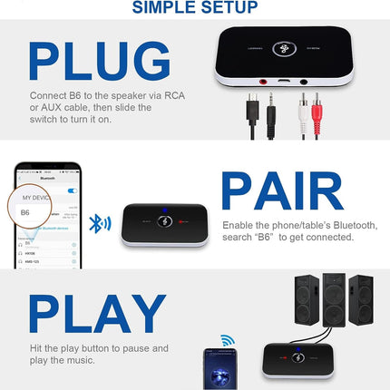 Ozvavzk Bluetooth Transmitter Receiver, 2-in-1 Bluetooth Audio Adapter Lossless-Level HiFi Receiver with RCA Cinch Aux 3.5mm R/L Cable for Car, TV, Headphones, Stereo System