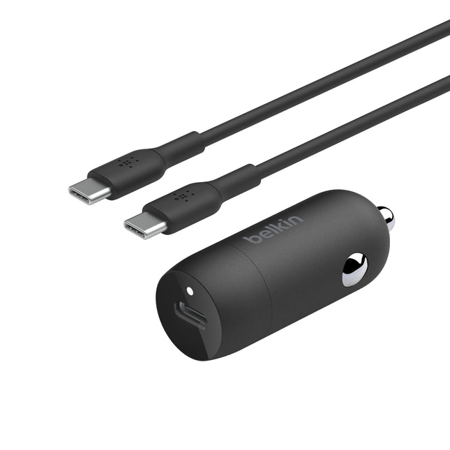 Belkin BoostCharge 30W kiire autolaadija, kompaktne mudel USB-C toitepordiga, komplektis USB-C/USB-C kaabel, ühildub iPhone 16, Galaxy S24, iPadi, Pixeli ja teistega
