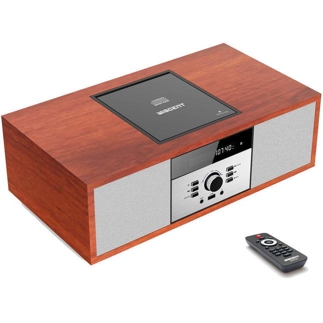 Kompaktsed süsteemid Nostalgiline Bluetooth-stereosüsteem koju, WISCENT Vintage Micro HiFi Systems CD-mängija Bluetooth-heli voogedastusega, FM-raadio, USB-port, Aux-sisend, muusikakeskus