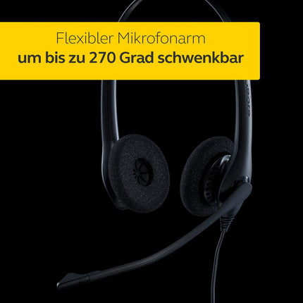 Jabra Biz 1500 kiirühendusega kõrvapealsed stereopeakomplektid - juhtmega kõrvaklapid mürasummutava mikrofoni ja helitugevuse kaitsega lauatelefonidele, must