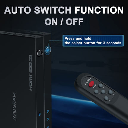 HDMI-lüliti 4K 60Hz, AVIDGRAM HDMI 2.0 lüliti 5 sisendit 1 väljund, 5 pordiga HDMI-valija IR-puldiga, toetab HDCP 2.2 HDR10 3D 18Gbps Xbox PS4 HDTV monitorile