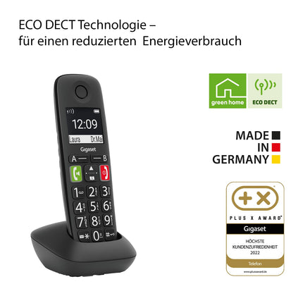 Gigaset E290HX - DECT-telefonitoru laadimisalusega - Fritzbox-ühilduv - Juhtmeta seenioride telefon ruuteri ja DECT-aluse jaoks - suur ekraan ja nupud, must [Saksa versioon] [Ilma aluseta]