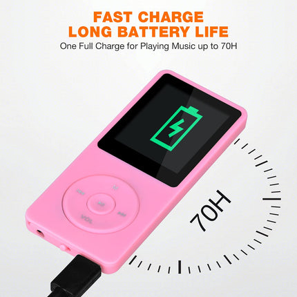 MP3/MP4 Player, Lychee Upgrade, 8 GB Digital Music Player, Portable HiFi Sound with Video/Voice Recording/FM Radio/E-Book Reader, Supports up to 64 GB (Pink)