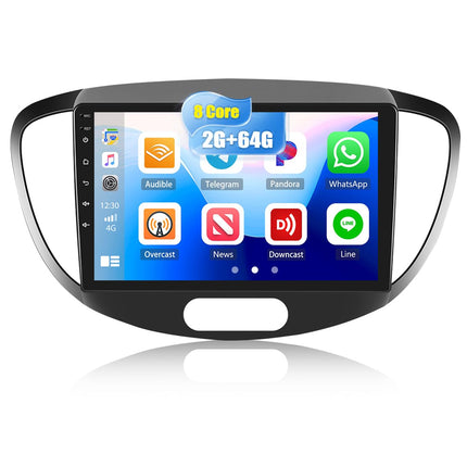 2G+64G 8-tuumaline CAMECHO Android 13 autoraadio Hyundai i10 (2007-2013) jaoks koos navigatsiooni, Carplay, Android Auto, 9-tollise ekraaniga kahe DIN-ga autoraadio Bluetoothi, RDS 32EQ DSP, Mirror Linkiga