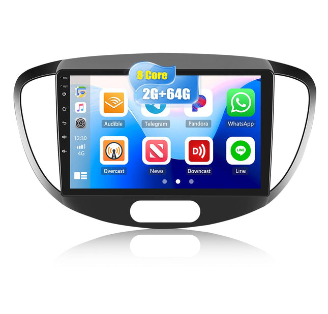 2G+64G 8-tuumaline CAMECHO Android 13 autoraadio Hyundai i10 (2007-2013) jaoks koos navigatsiooni, Carplay, Android Auto, 9-tollise ekraaniga kahe DIN-ga autoraadio Bluetoothi, RDS 32EQ DSP, Mirror Linkiga
