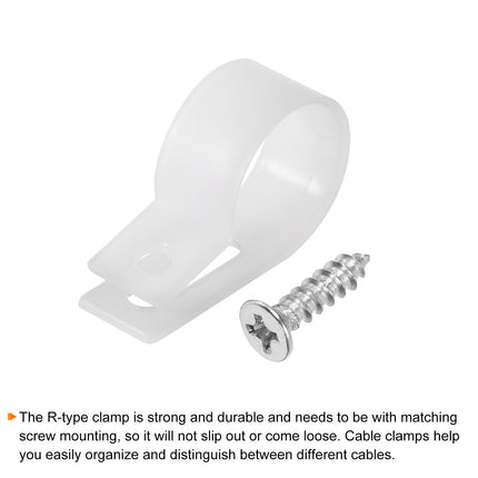 QUARKZMAN R-Type Cable Clip Wire Clamp, 19mm 0.75 inch Nylon Screw Fastening Cable Tie Clips with Screws White for Cable Management Pack of 200