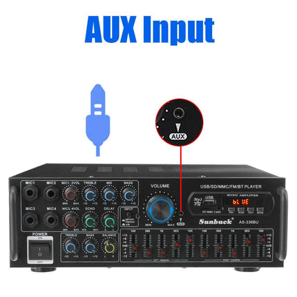 Areyourshop Hifi Amplifier Stereo PA Power Amplifier with Bluetooth 5.0 2000W Audio Receiver Karaoke FM USB SD AUX, Preamplifier Hifi 5-Band EQ Mixer, 4 Mics, Amplifier with Speakers, Tuner Hifi Stereo