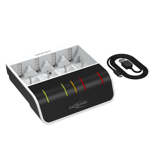 ANSMANN NiMH akulaadija 4x AAA AA CD ja 1x 9V jaoks, intelligentne laadimine, USB sisend, kiirlaadimine, tühjendusfunktsioon, LED-ekraan