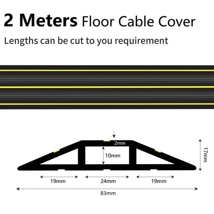 Hniuyun Floor Cable Cover, Cable Covers for Wires on the Floor, Heavy Duty Cable Protector, 3 Channels, Cable Management, Electrical Cable Splitter for Home, Office and Outdoor (2 m)