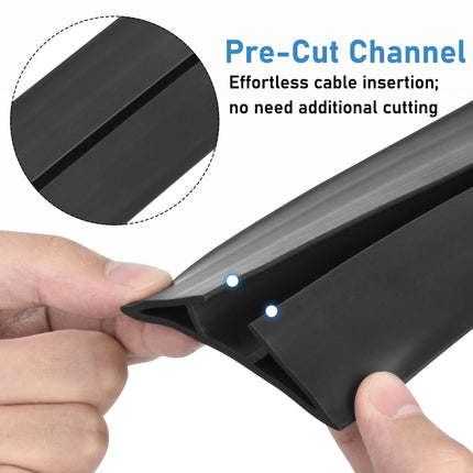 Floor Cable Protector, 2m Black Wire Covers for Cables, Flexible Rubber Cable Floor Cover with Pre-Cut Cable Channel for Indoor Home Office Gym Carpet Tidy