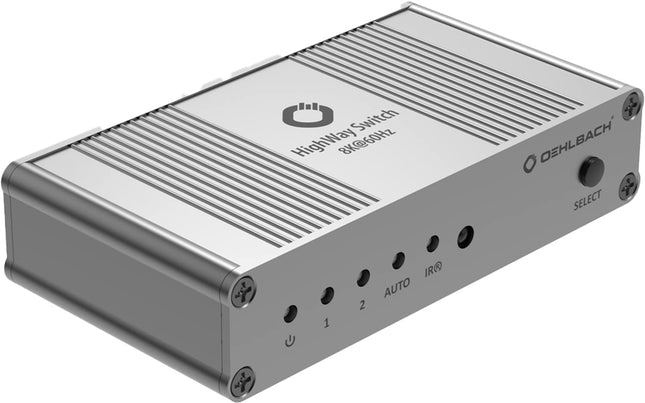 OEHLBACH Highway Switch 8K - HDMI 2.1 lüliti - 2 sisendit ja 1 väljundit HDMI-adapter puldiga (4K 120Hz, 8K 60Hz, 48Gbit, VRR, Dolby Vision, Atmos, HDR10, HDCP 2.3) - matt hõbedane