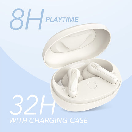 Soundcore by Anker P2 Mini True Wireless Earbuds kõrvaklapid, 10 mm helidraiverid, intensiivne bass, ekvalaiser, Bluetooth 5.2, 32-tunnine aku, USB-C laadimine, minimalistlik disain (šampanjavalge)