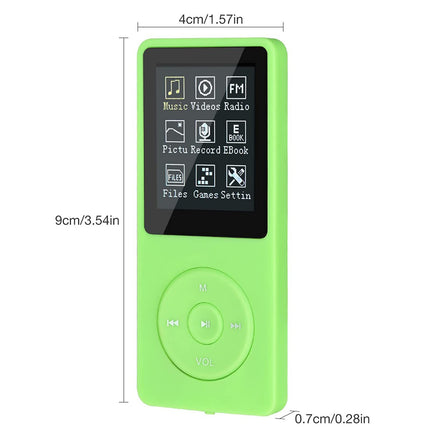MP3/MP4 Player, Lychee Upgrade, 8 GB Digital Music Player, Portable HiFi Sound with Video/Voice Recording/FM Radio/E-Book Reader, Supports up to 64 GB (Green)