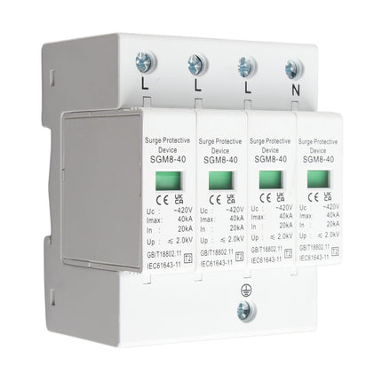 Keenso Home Surge Protector, 4P 220V 40KA Home DIN Rail Surge Arrester Low Voltage Protection Surge Protector for Lightning Protection