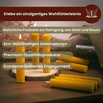 BESOULS 16 mesilasvahast küünalt 100% mesilasvahast küünlad rituaalideks meditatsiooniks vaimseks puhastamiseks väikeste parafiinivabade küünalde komplekt QR-koodiga digitaalse sisuga 10x2cm (16)
