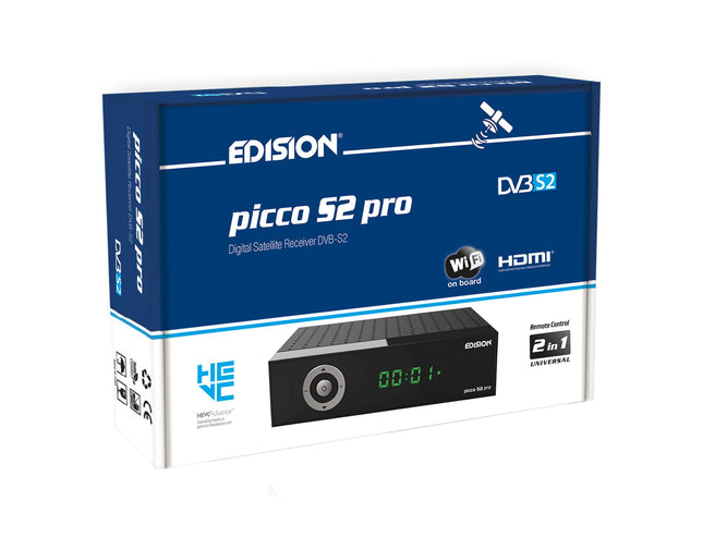 EDISION Picco S2 pro Full HD satelliitvastuvõtja FTA (ühildub DVB-S2 | ARD ja ZDF SD väljalülitusega), Unicable'i ühilduv, 2-in-1 kaugjuhtimispult, WiFi, HDTV, HDMI, S/PDIF, IR, eelinstallitud Saksa kanalite nimekiri
