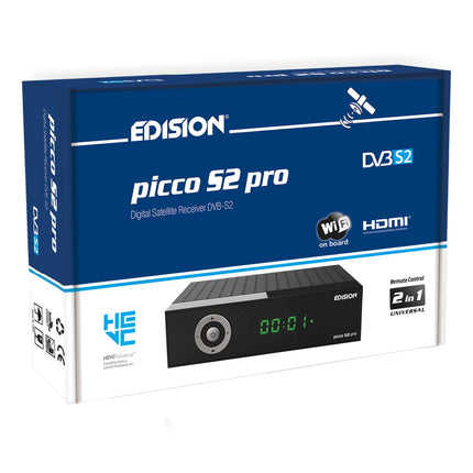 EDISION Picco S2 pro Full HD satelliitvastuvõtja FTA (ühildub DVB-S2 | ARD ja ZDF SD väljalülitusega), Unicable'i ühilduv, 2-in-1 kaugjuhtimispult, WiFi, HDTV, HDMI, S/PDIF, IR, eelinstallitud Saksa kanalite nimekiri